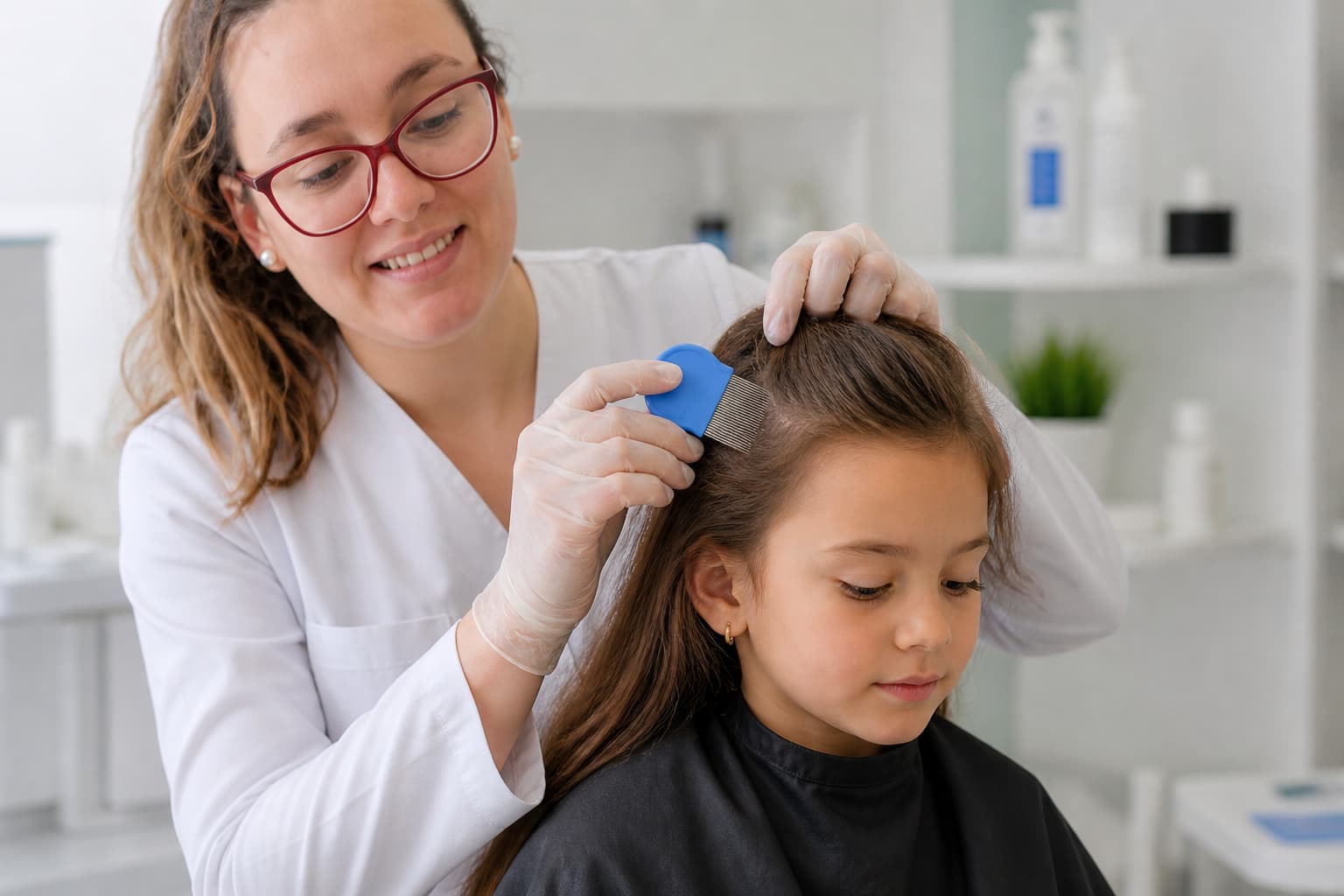 Especialista realizando tratamiento de eliminación de piojos en Mislata